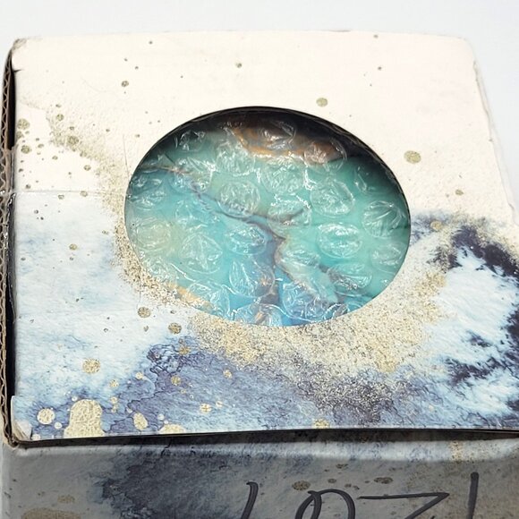 Lahome Small But Mighty Blue Gold Marble Effect Coasters with Cork Bottoms 4" - Picture 7 of 7